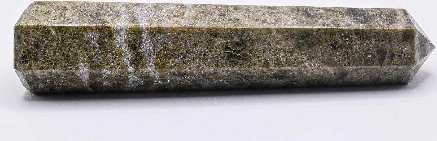 56 Inch Green Vesuvianite Obelisk with Calcite Inclusions