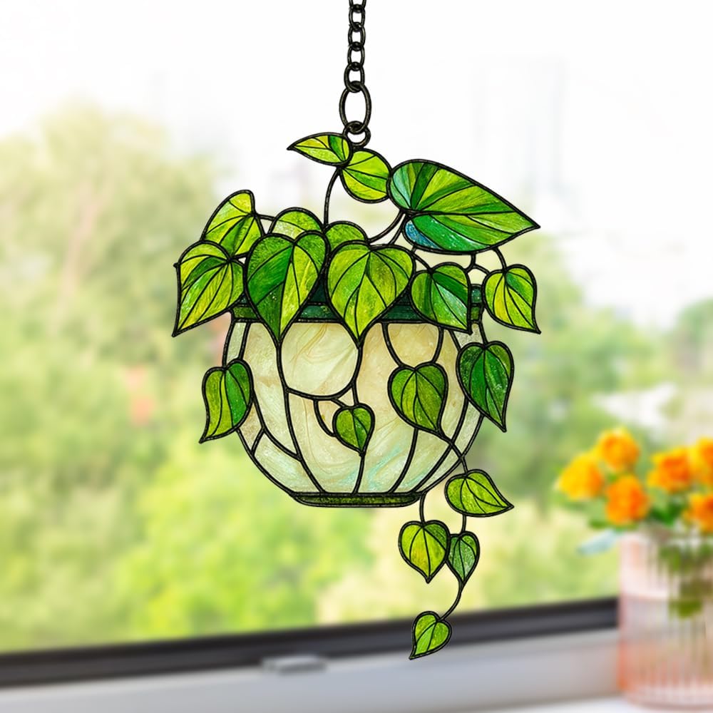 Personalized Pothos Plant Suncatcher - Boho Decor