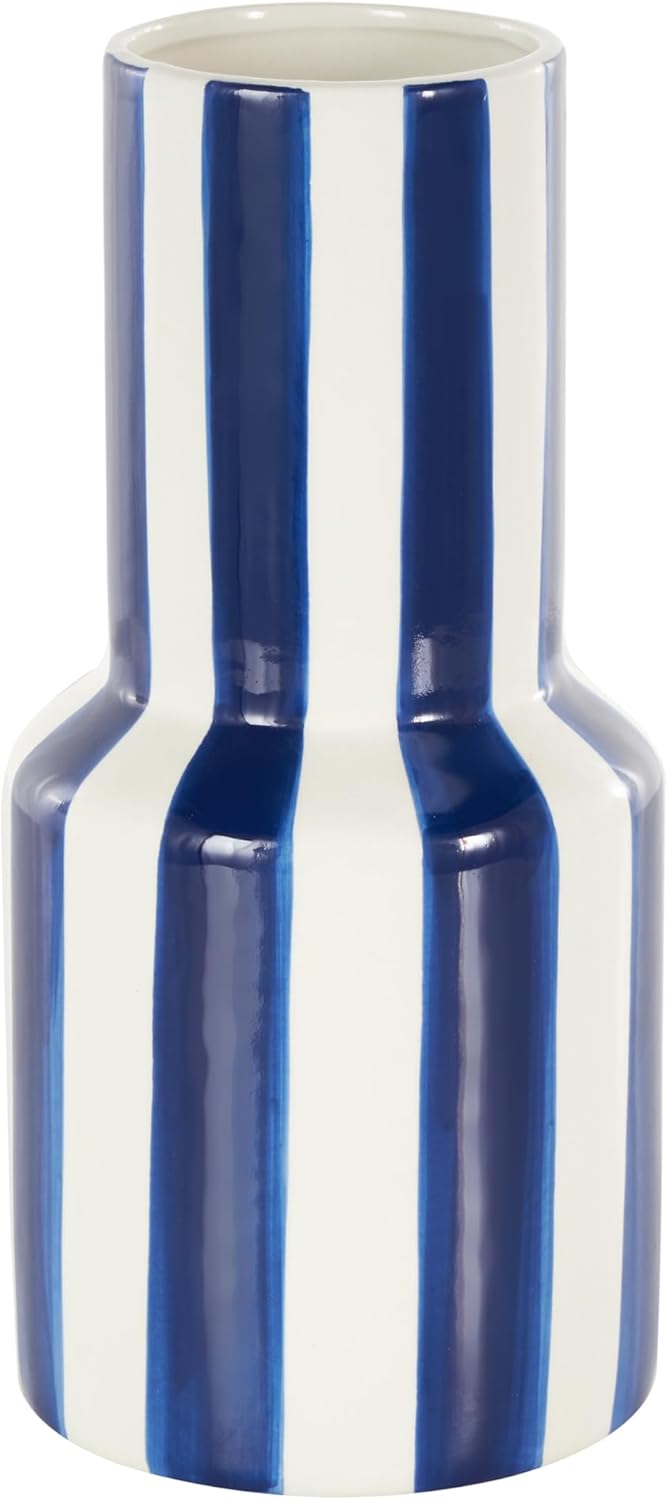 Deco 79 Modern Blue Striped Ceramic Vase