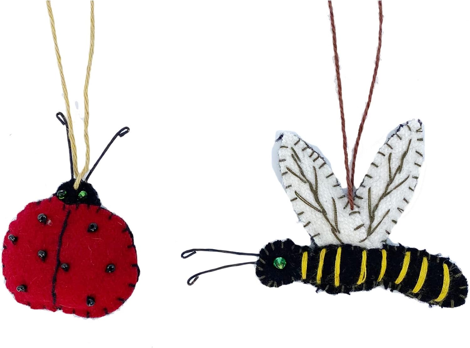 Honey Bee Ladybug Ornaments Set of 2