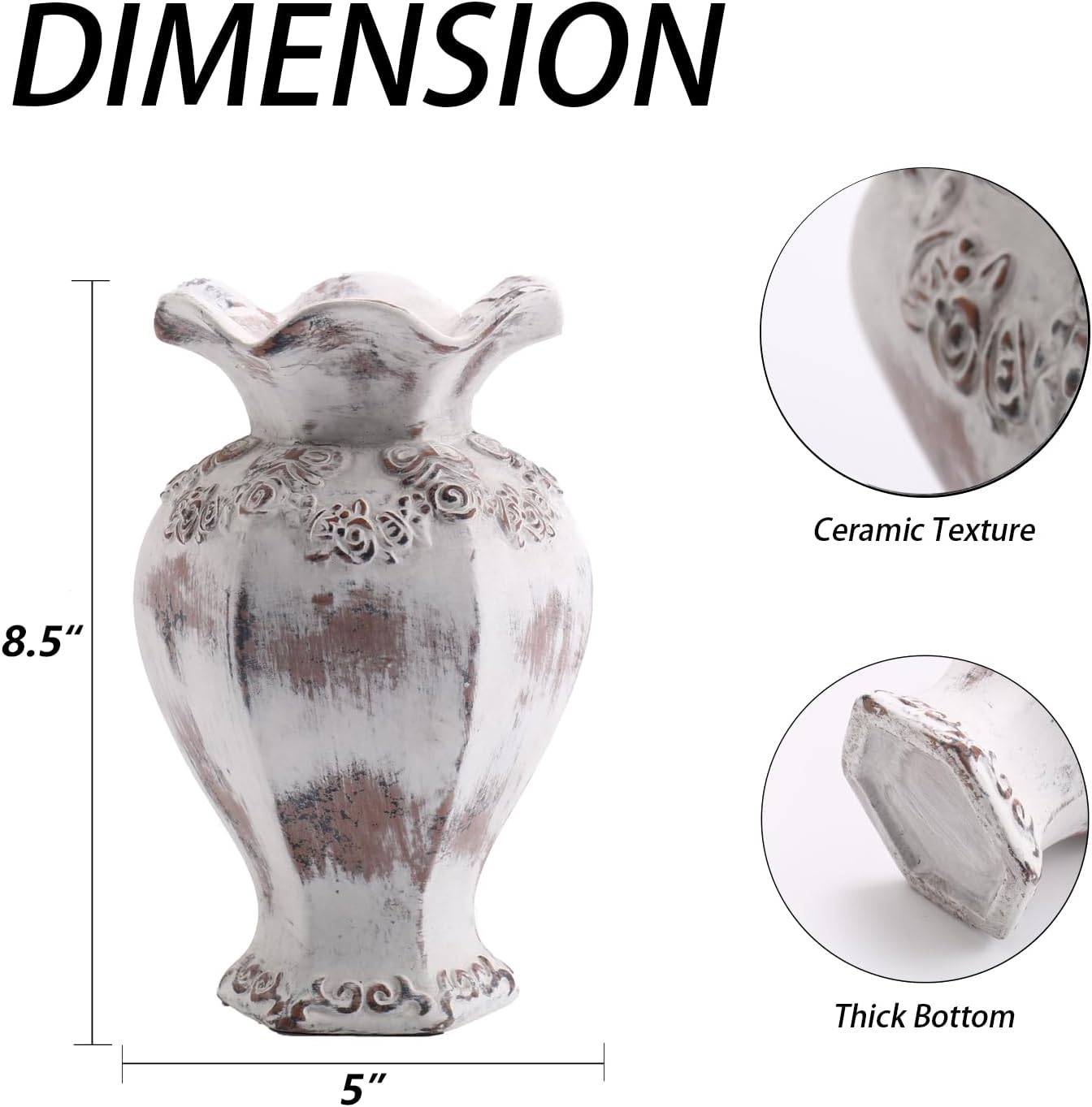 Rustic Farmhouse White Ceramic Vase 85 Inches