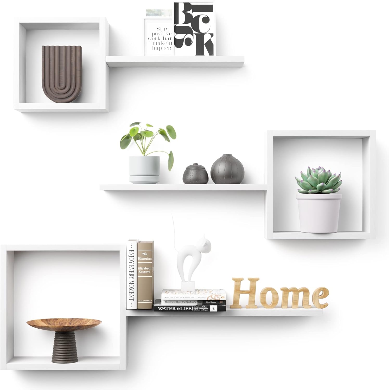 LUDORU Floating Cube Shelves Set of 6 White