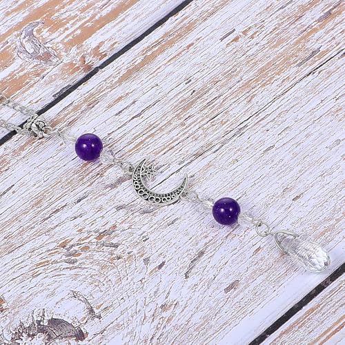 Moon Star Car Mirror Charm with Amethyst Crystal