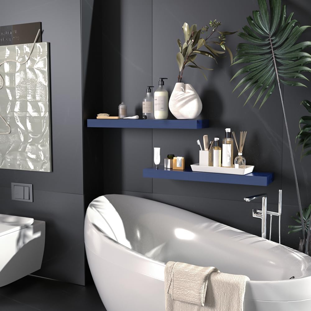 Floating Shelves for Home Decor 236 Inch Natural Wood Rustic Shelf Set of 2 Navy Blue