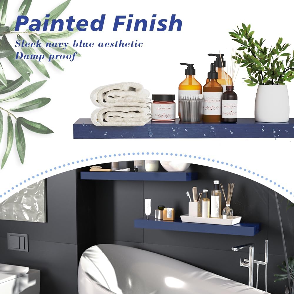 Floating Shelves for Home Decor 236 Inch Natural Wood Rustic Shelf Set of 2 Navy Blue