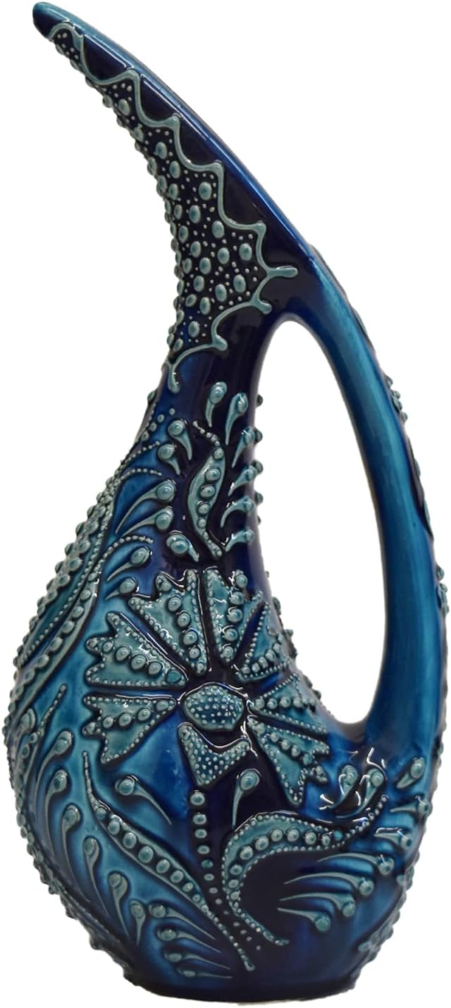 EliPOT Turkish 12 Inch Ceramic Swan Vase Turquoise Alpha