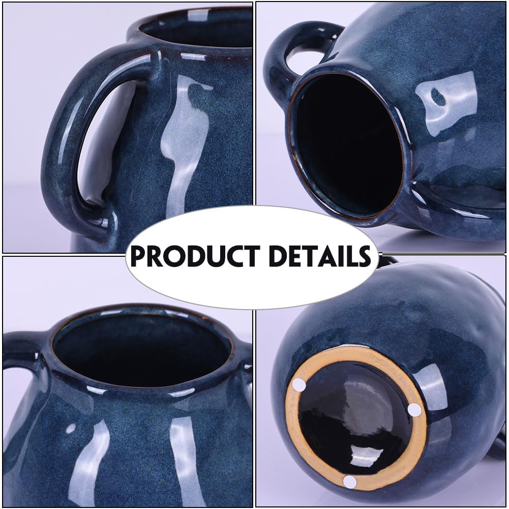 Blue Ceramic Vase with 2 Handles Modern Farmhouse Decor