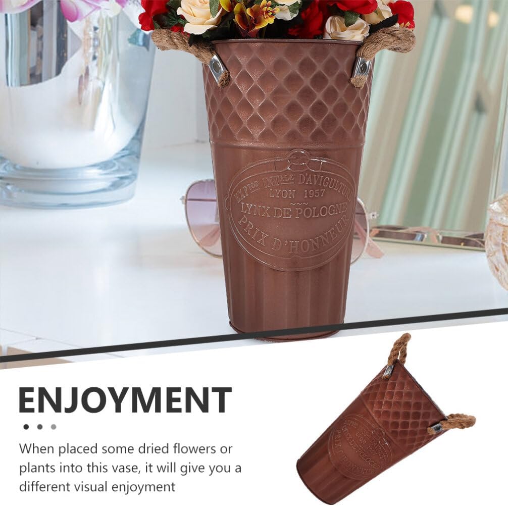 Yardwe Galvanized Metal Vase 13 Inch Rustic Flower Holder