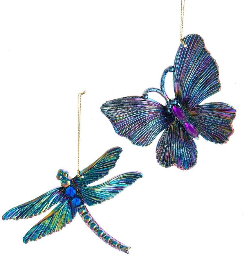Kurt S Adler Peacock Dragonfly Butterfly Ornaments Set of 2