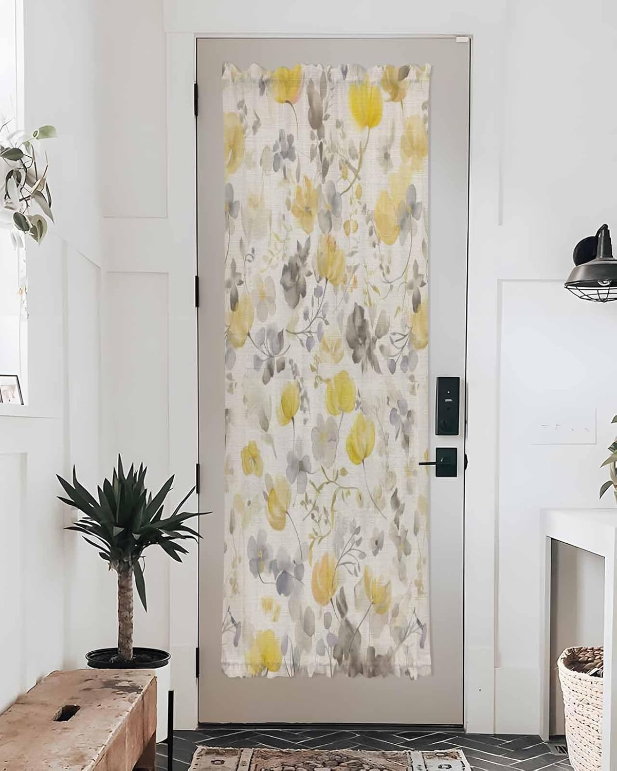 Yellow Flowers Door Curtains with Tiebacks for French Doors