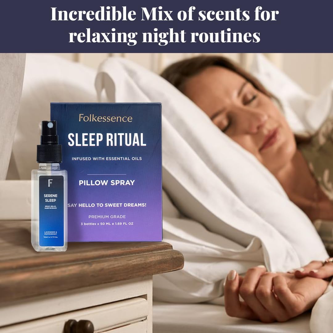 Folkulture Pillow Sprays - Set of 3 Natural Sleep Spray for Bedrooms and Home