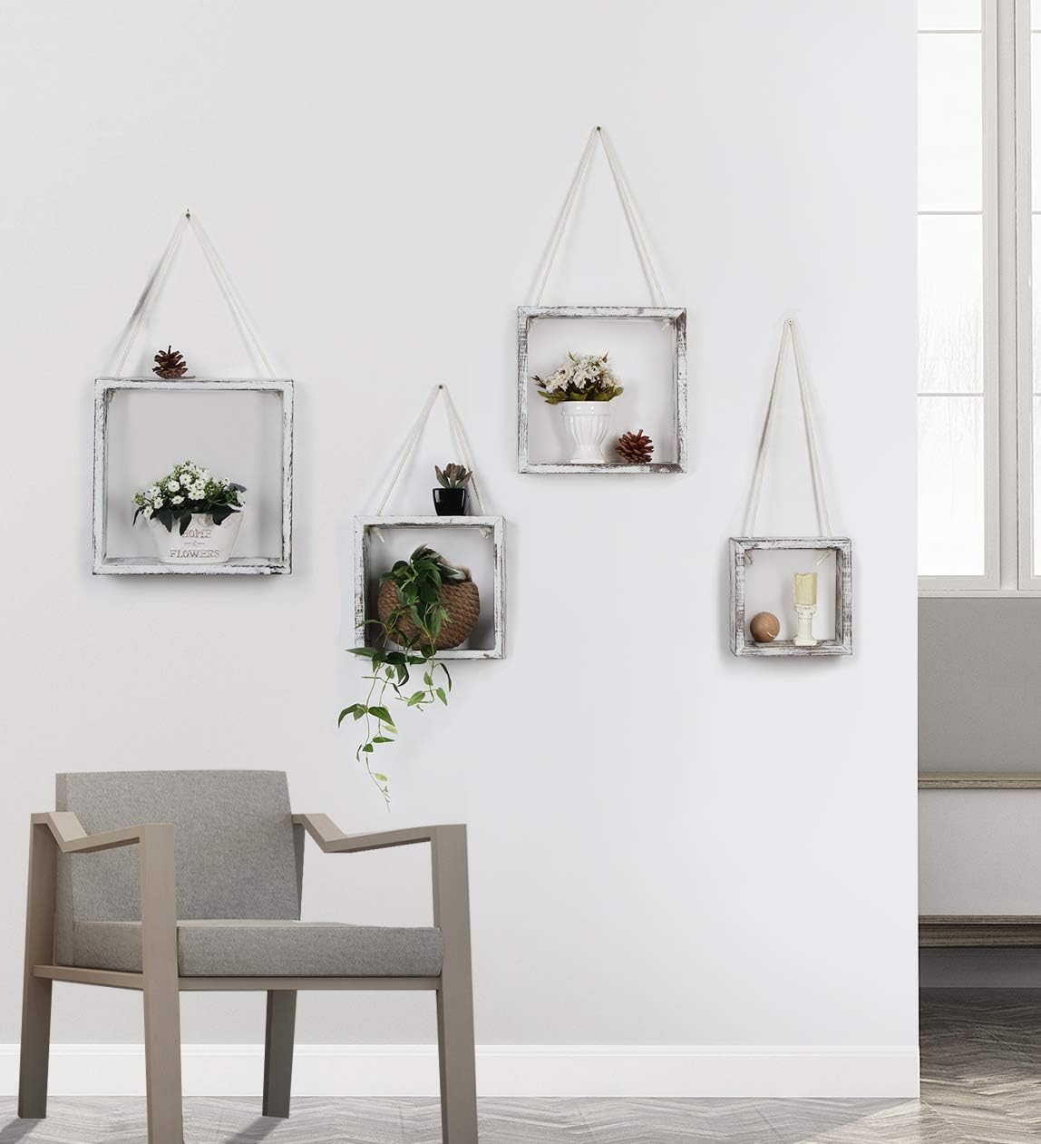 Rustic Floating Cube Shelves Set of 4 for Home Decor