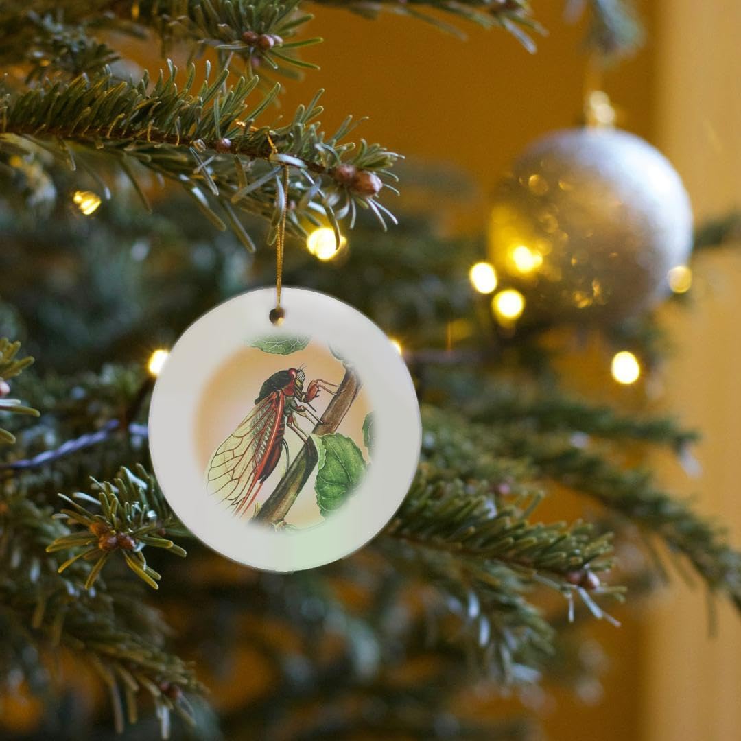 Circle Porcelain Ornament Cute Cicada Summer Acrylic Painting