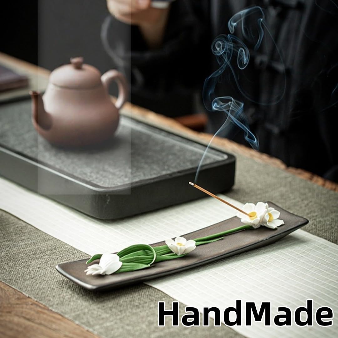 Ceramic Incense Holder with Peony Design Pink