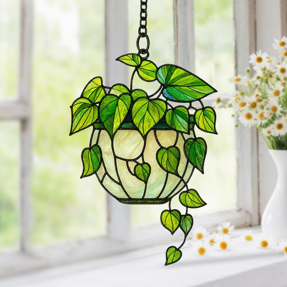 Personalized Pothos Plant Suncatcher - Boho Decor