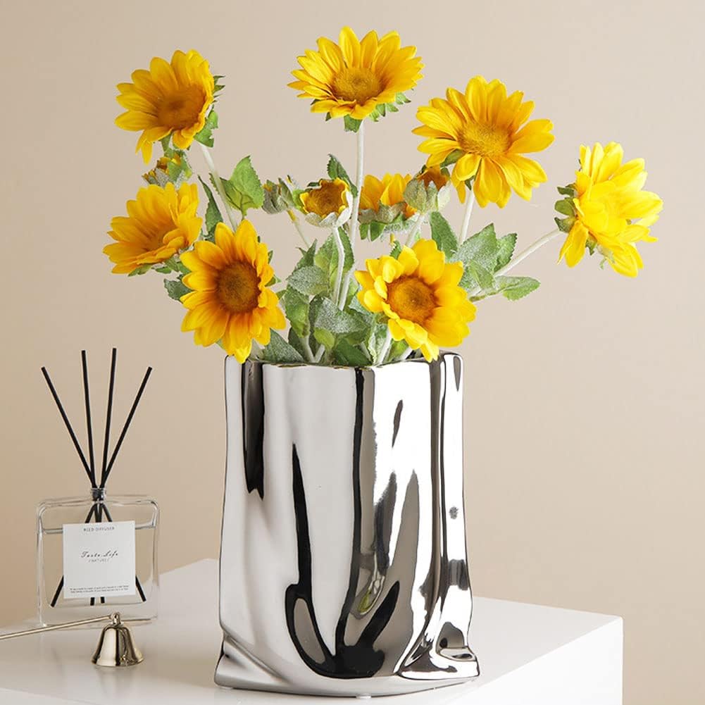 Modern Minimalist Silver Metallic Luster Ceramic Flower Vase