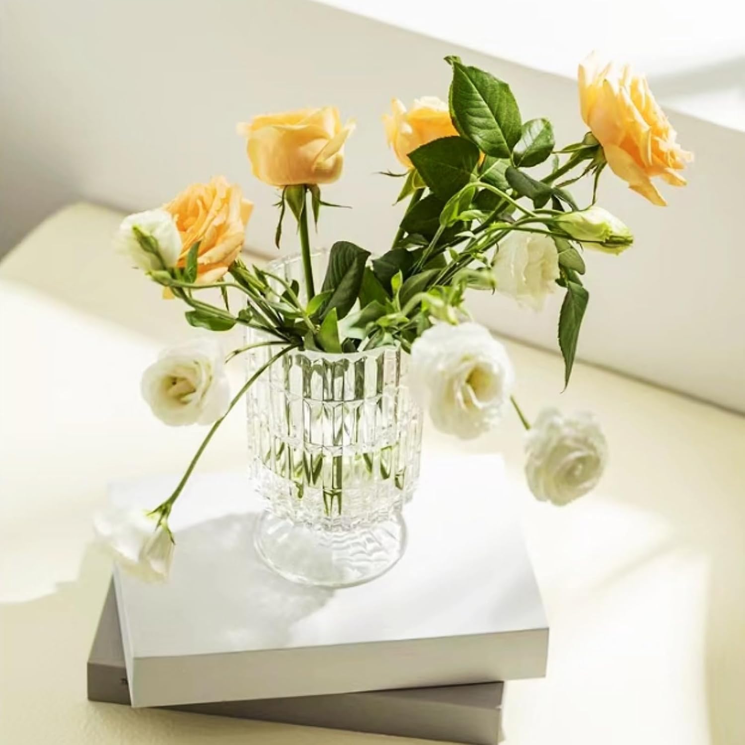 Goaste 3 Pack Embossed Glass Vases with Ribbed Patterns