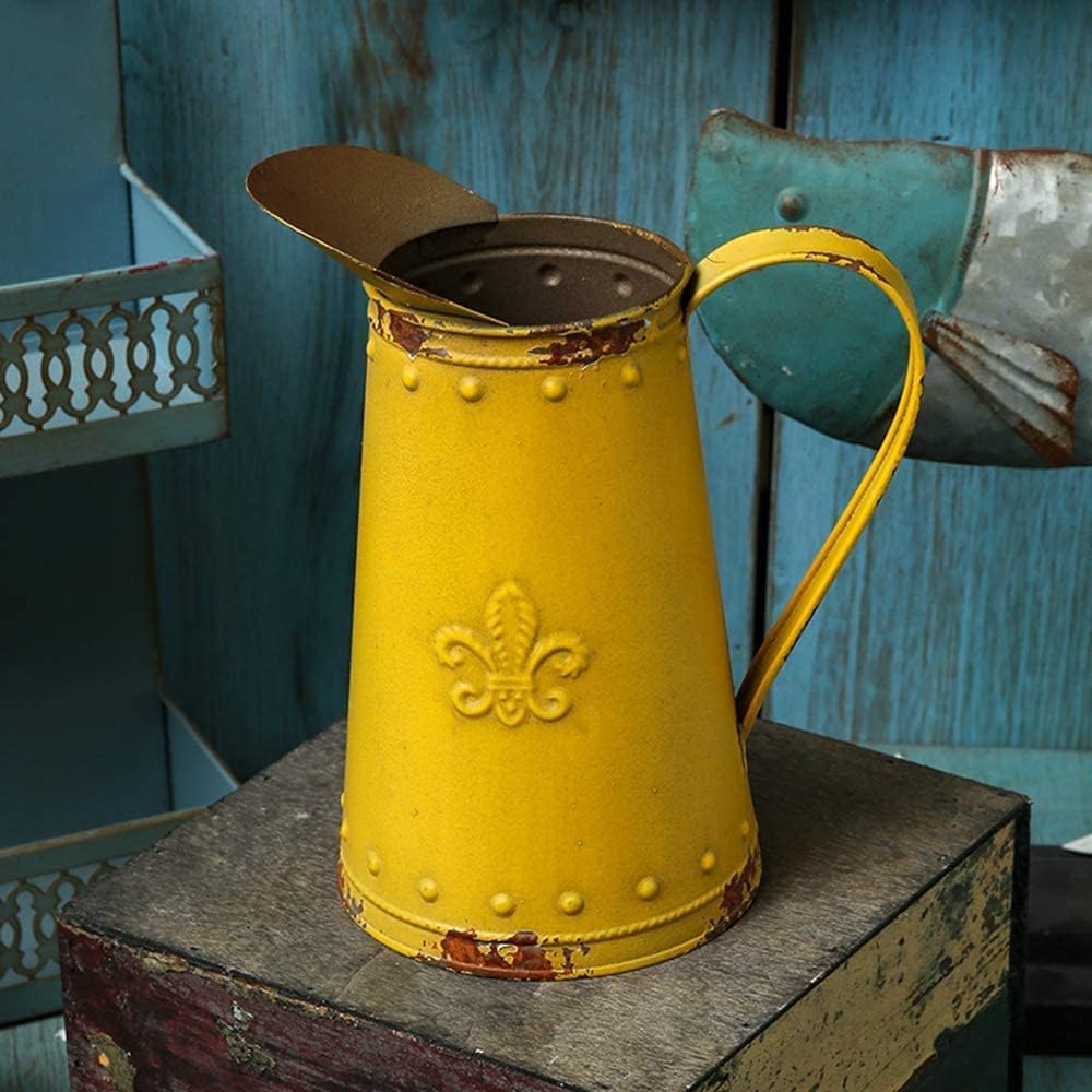 French Style Shabby Chic Metal Flower Vase Yellow