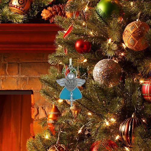 Angel Ornaments - Faith Hope Love Engraved Angel Christmas Ornament with Cross Charm