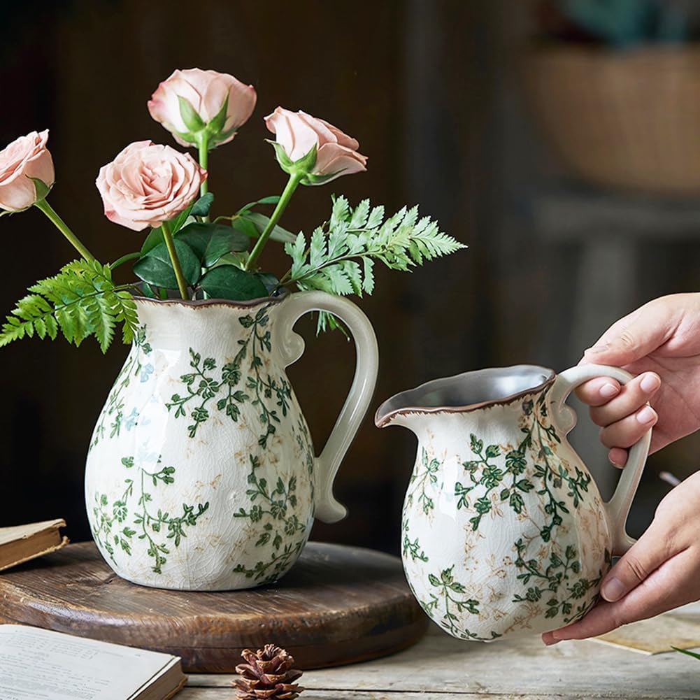 Green Flower Vase for Chinoiserie Decor Ceramic Porcelain Pitcher Vase A1