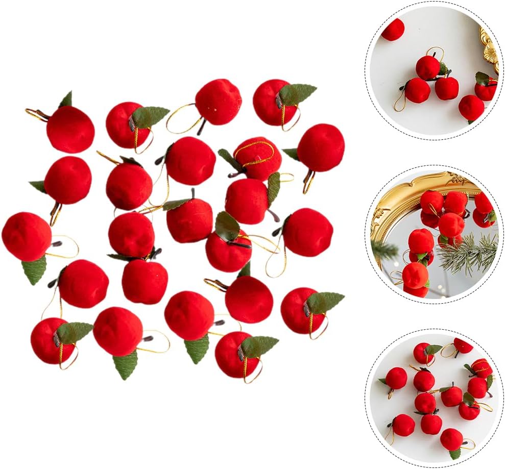 LOGOFUN 60Pcs Apple Tree Plush Ornaments for Holiday Decor