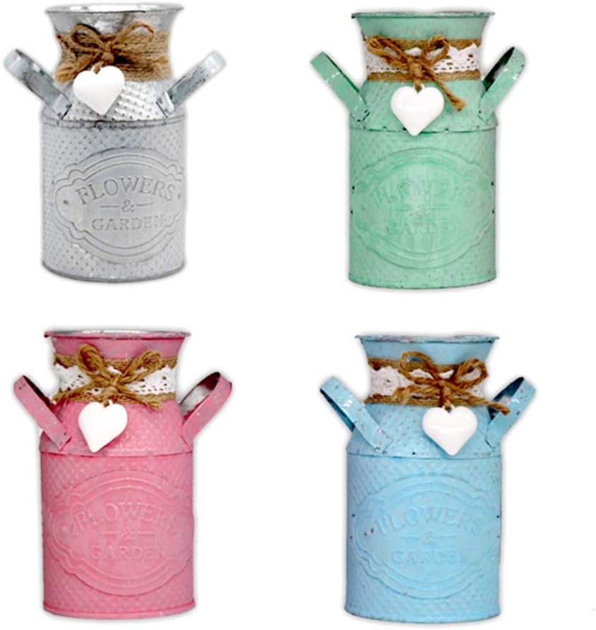 Wakauto 1 Pc White Galvanized Metal Milk Tin Basket Flower Vase