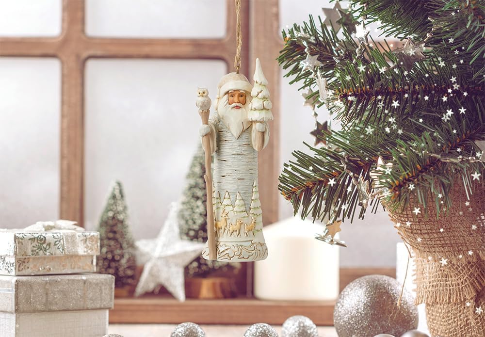 Enesco Jim Shore Heartwood Creek White Woodland Birch Bark Santa Claus Hanging Ornament