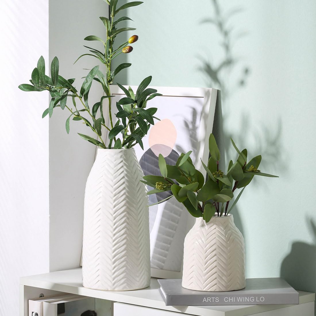 hjn White Texture Ceramic Vase for Decor