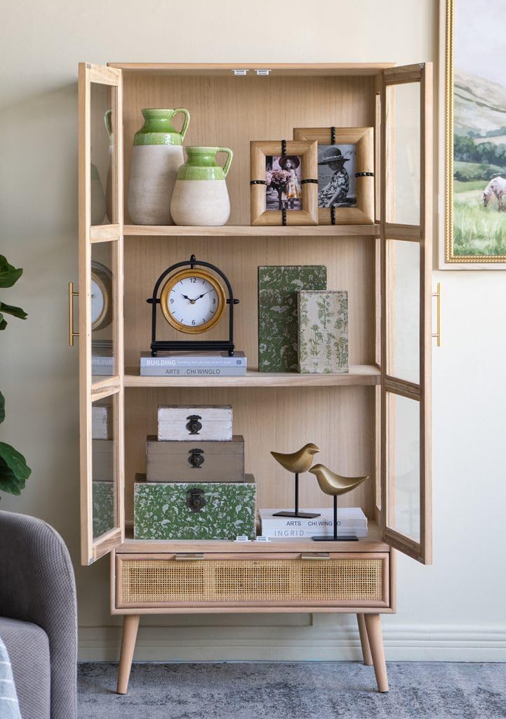 12 Tall Decorative Ceramic Jug Vase with Glossy Green and Natural Tan Finish