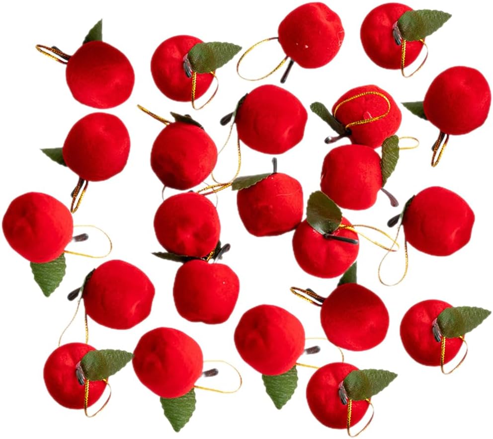 LOGOFUN 60Pcs Apple Tree Plush Ornaments for Holiday Decor