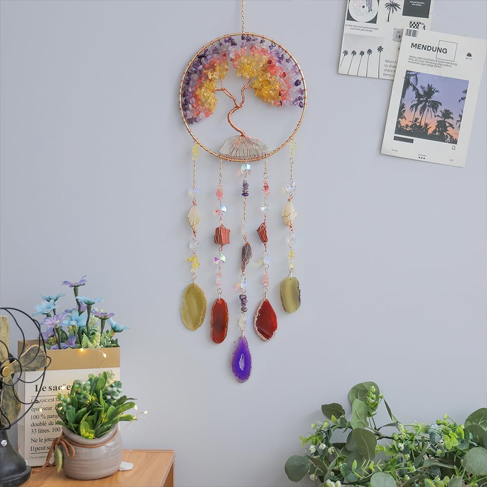 Crystal Tree of Life Suncatcher Healing Wind Chimes Decor
