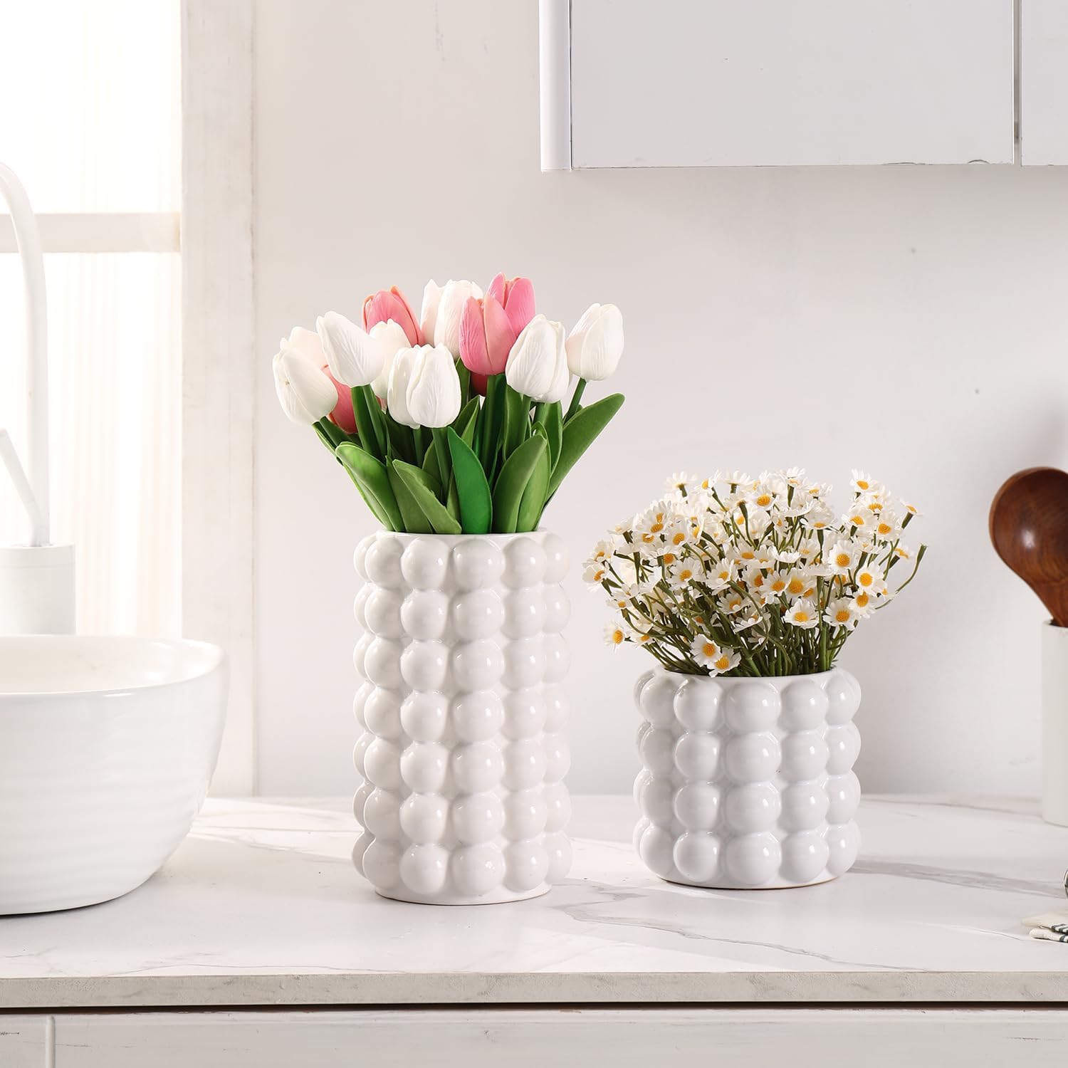 Set of 2 White Bubble Vases for Table Decor