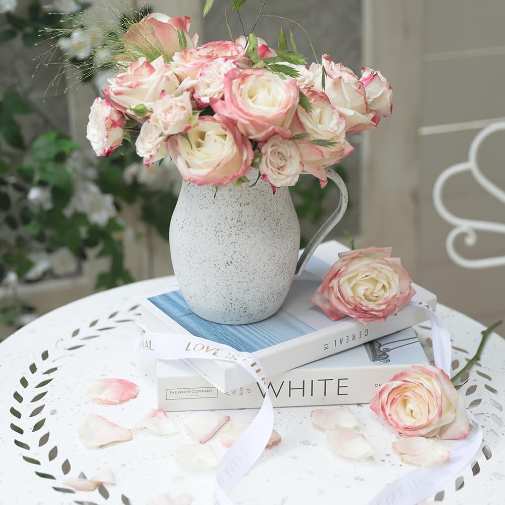 Rustic White Vintage Metal Flower Vase for Farmhouse Decor