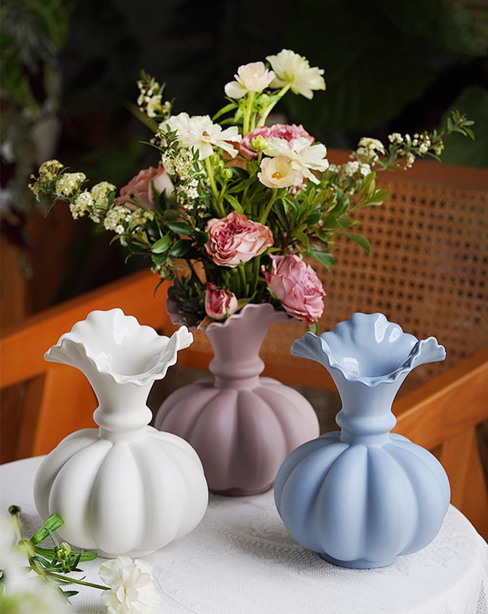 Matte White Pumpkin Ceramic Vase for Home Decor