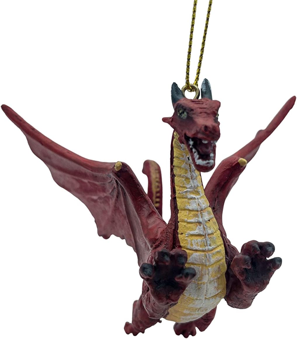 Red Flying Gothic Dragon Christmas Tree Ornament Statue