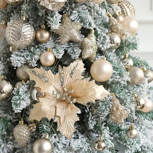 54Pcs Assorted Champagne Gold Xmas Tree Balls Ornaments Set