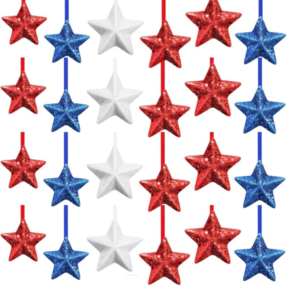 24 Pack 4th of July Star Hanging Ornaments