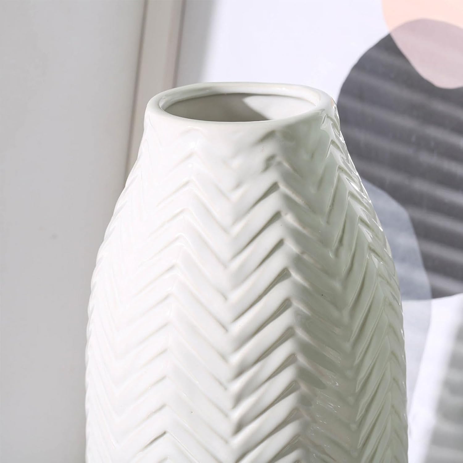 Hjn White Ceramic Vase for Flowers and Decor