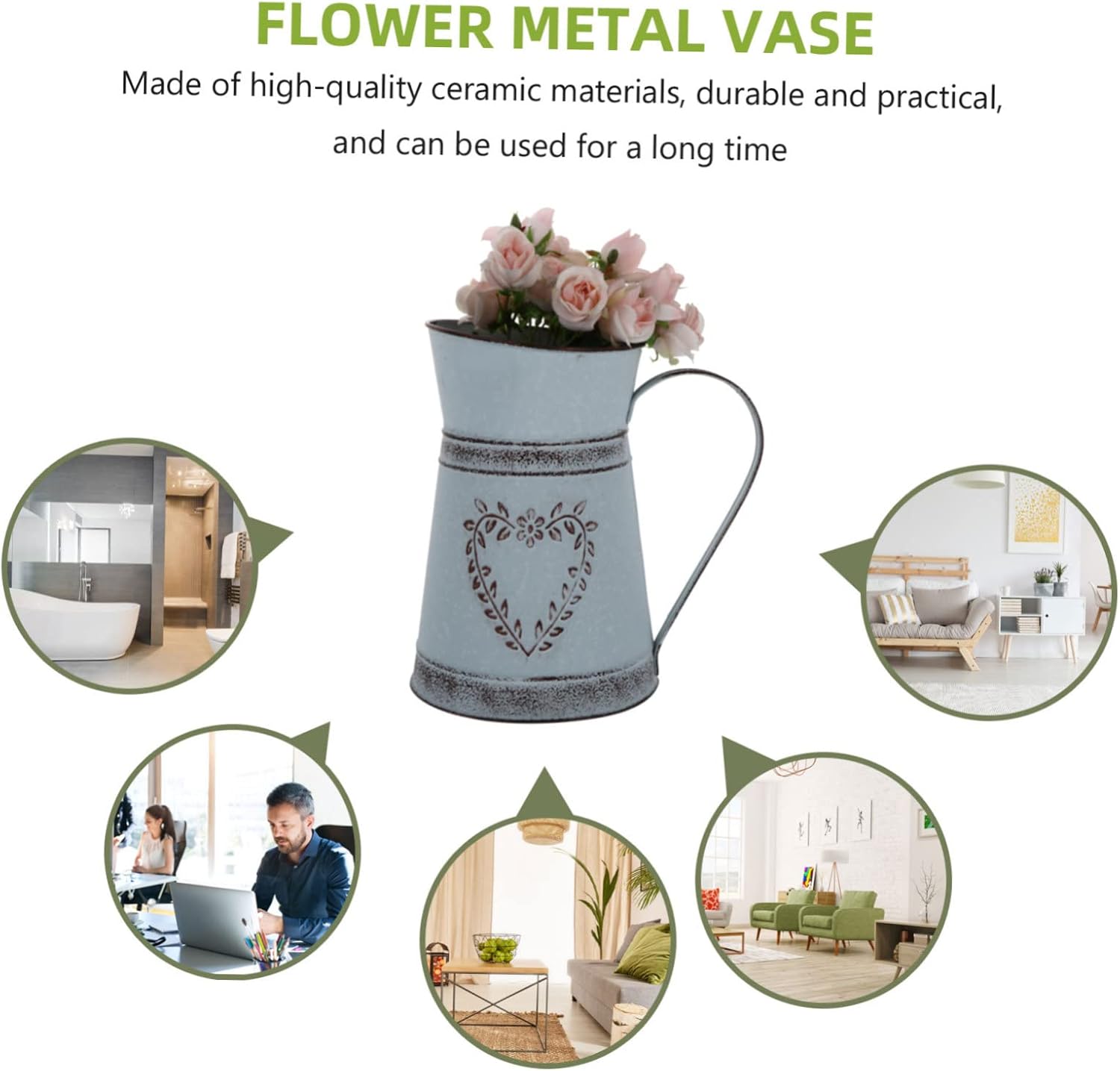 Vintage Kettle Shape Metal Flower Vase for Home Decor