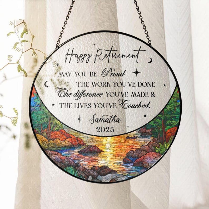 Personalized Retirement Stained Glass Suncatcher - Name Year Custom Gift