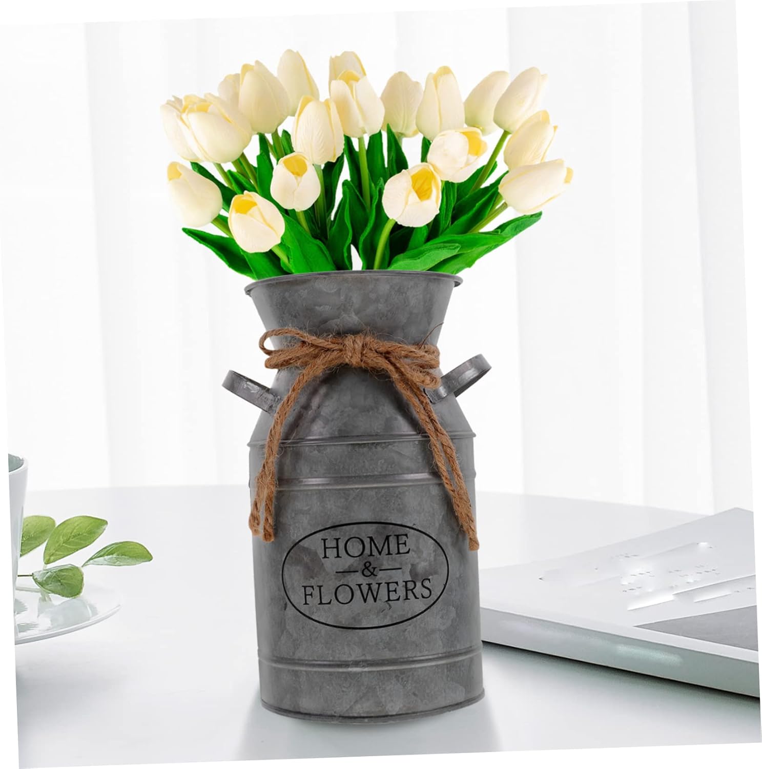 VICASKY Iron Flower Jug Vintage Pitcher Vase Silver