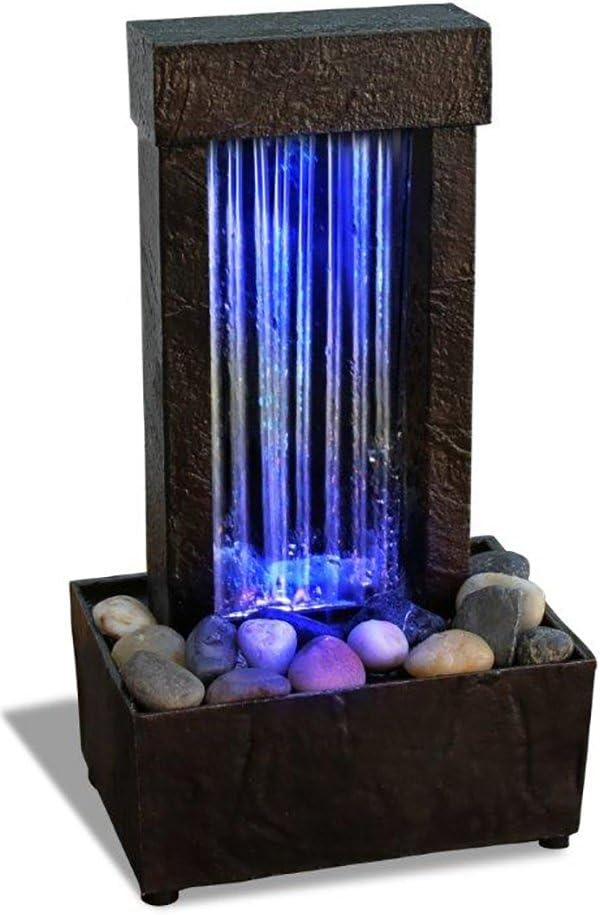 Natures Mark 10 Inch H Mirrored Waterfall Fountain Light Show Tabletop