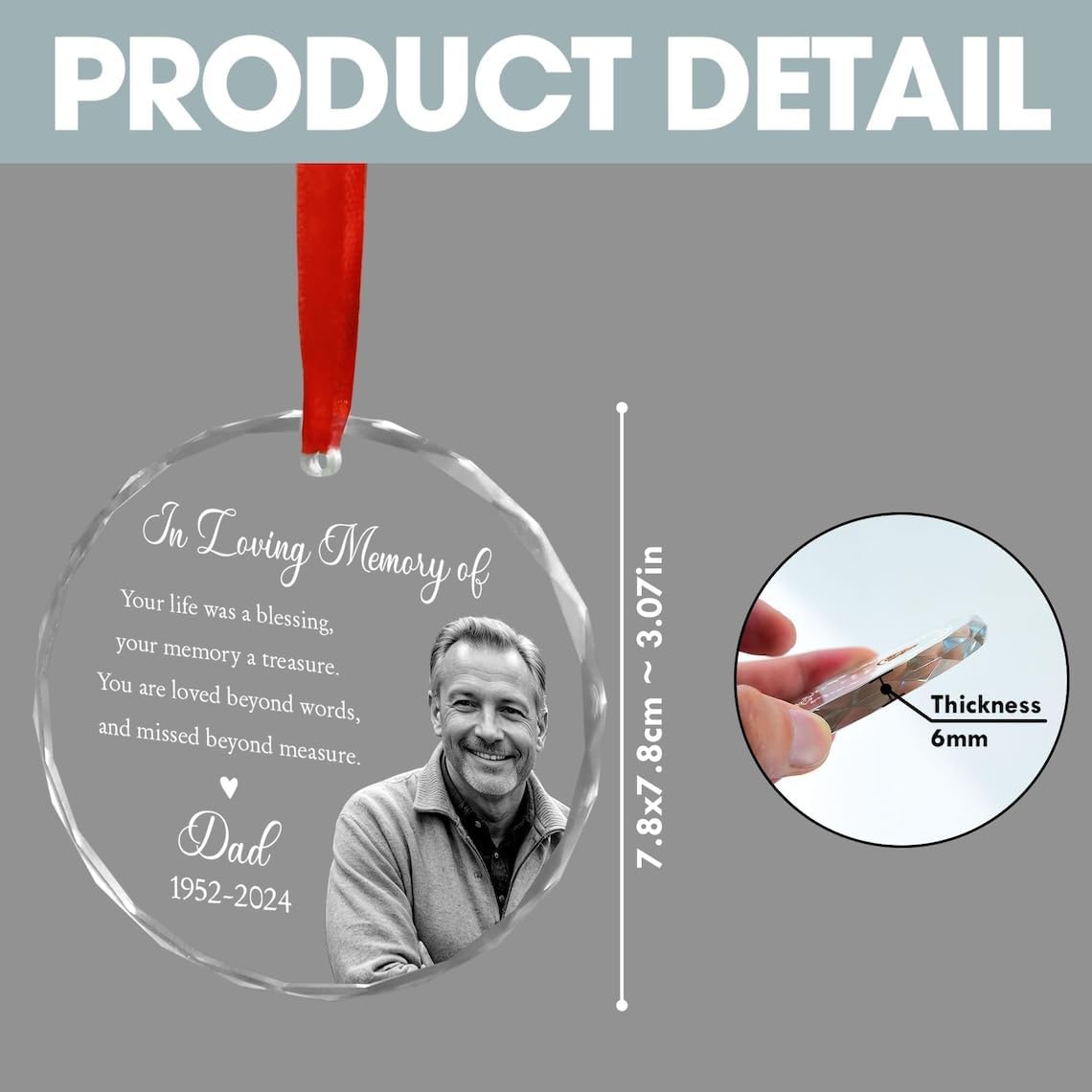 Custom Photo Memorial Ornament for Dad Mom Remembrance