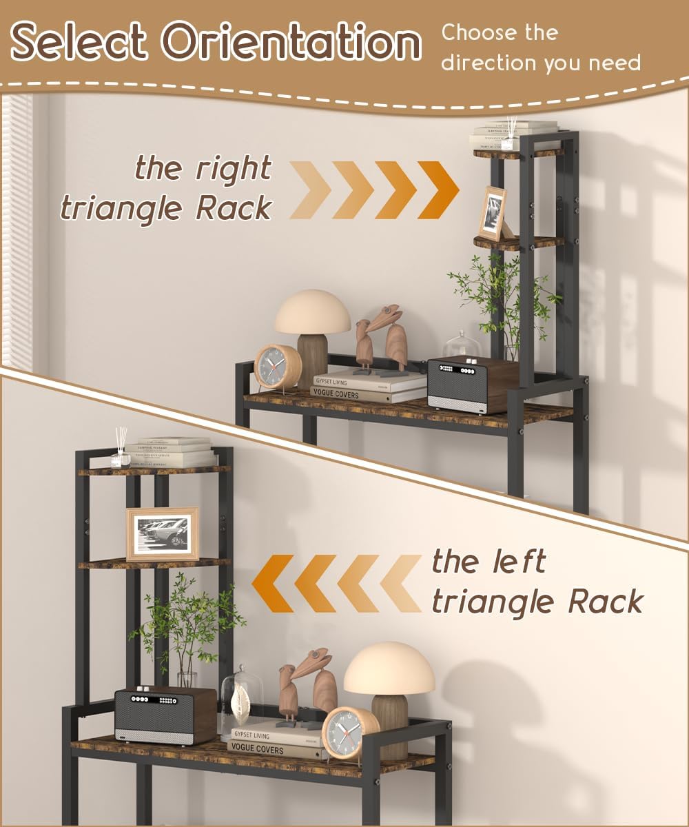 4 Tier Corner Shelf Stand 56 Inch Freestanding Book Storage Rack with Metal Frame Black