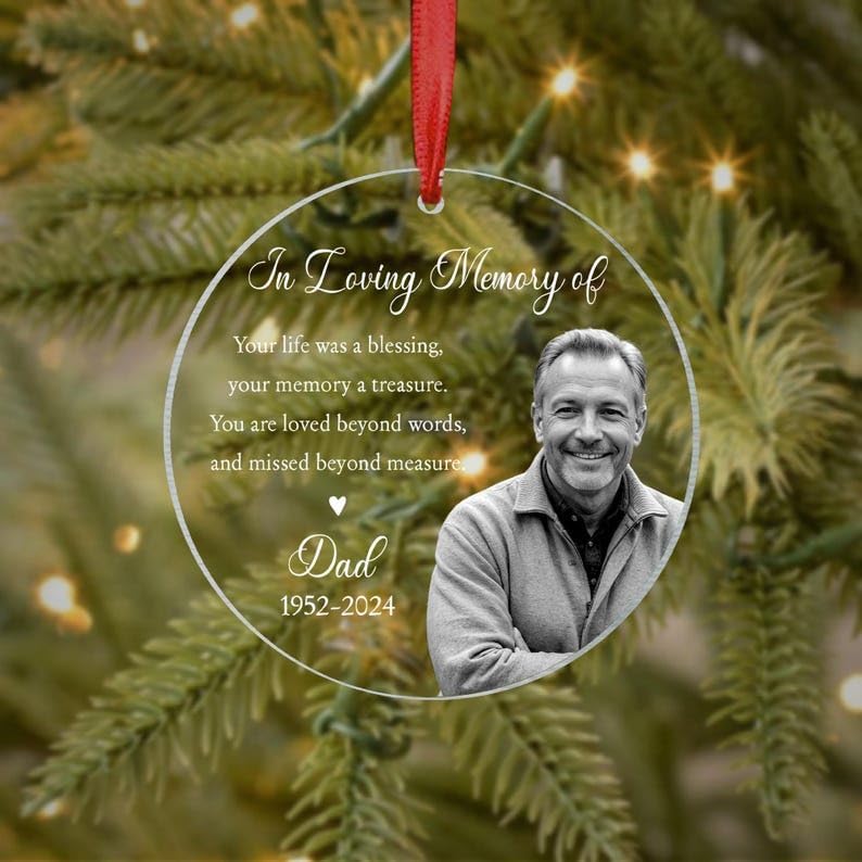 Custom Photo Memorial Ornament for Dad Mom Remembrance