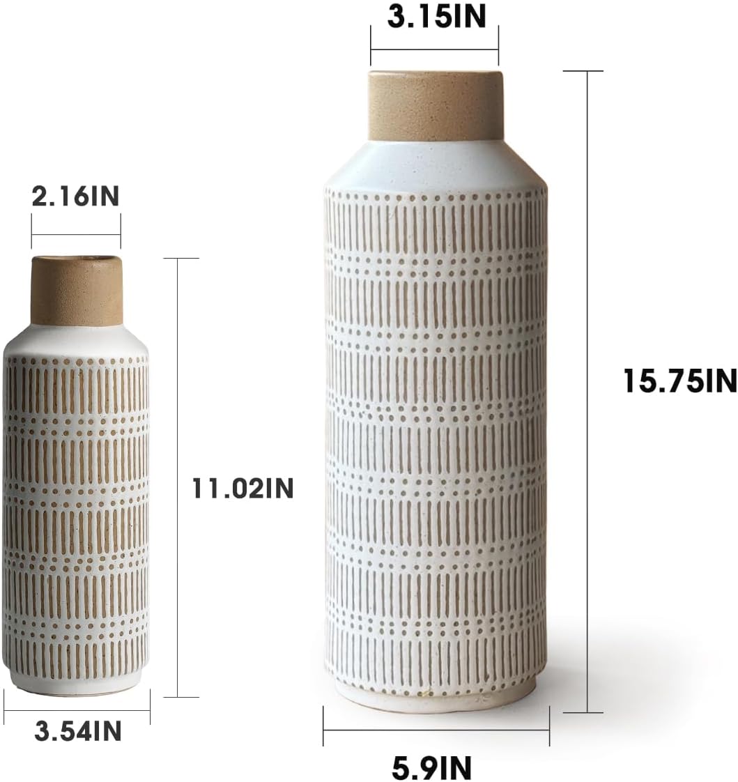 LIZOFER Rustic Ceramic Vase Set of 2 for Living Room Bedroom Farmhouse Decor