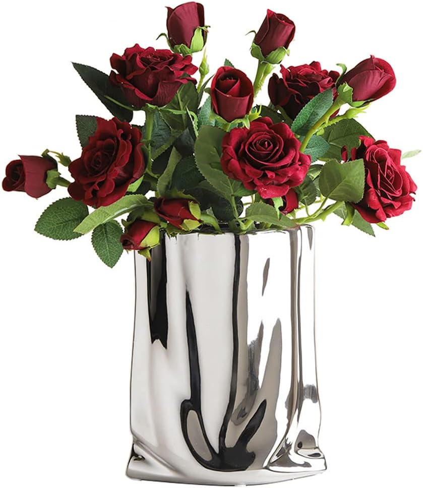 Modern Minimalist Silver Metallic Luster Ceramic Flower Vase