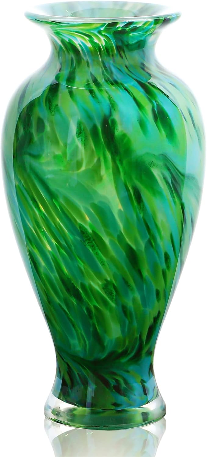 Hand Blown Green Classic Vase for Home Decor