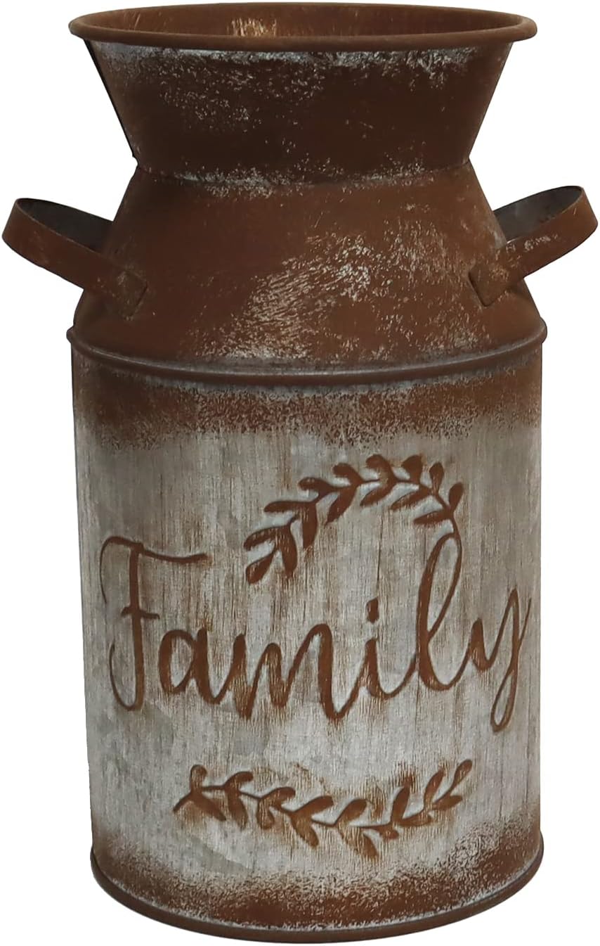 Galvanized Milk Can Greeting Vase with Rustic Design