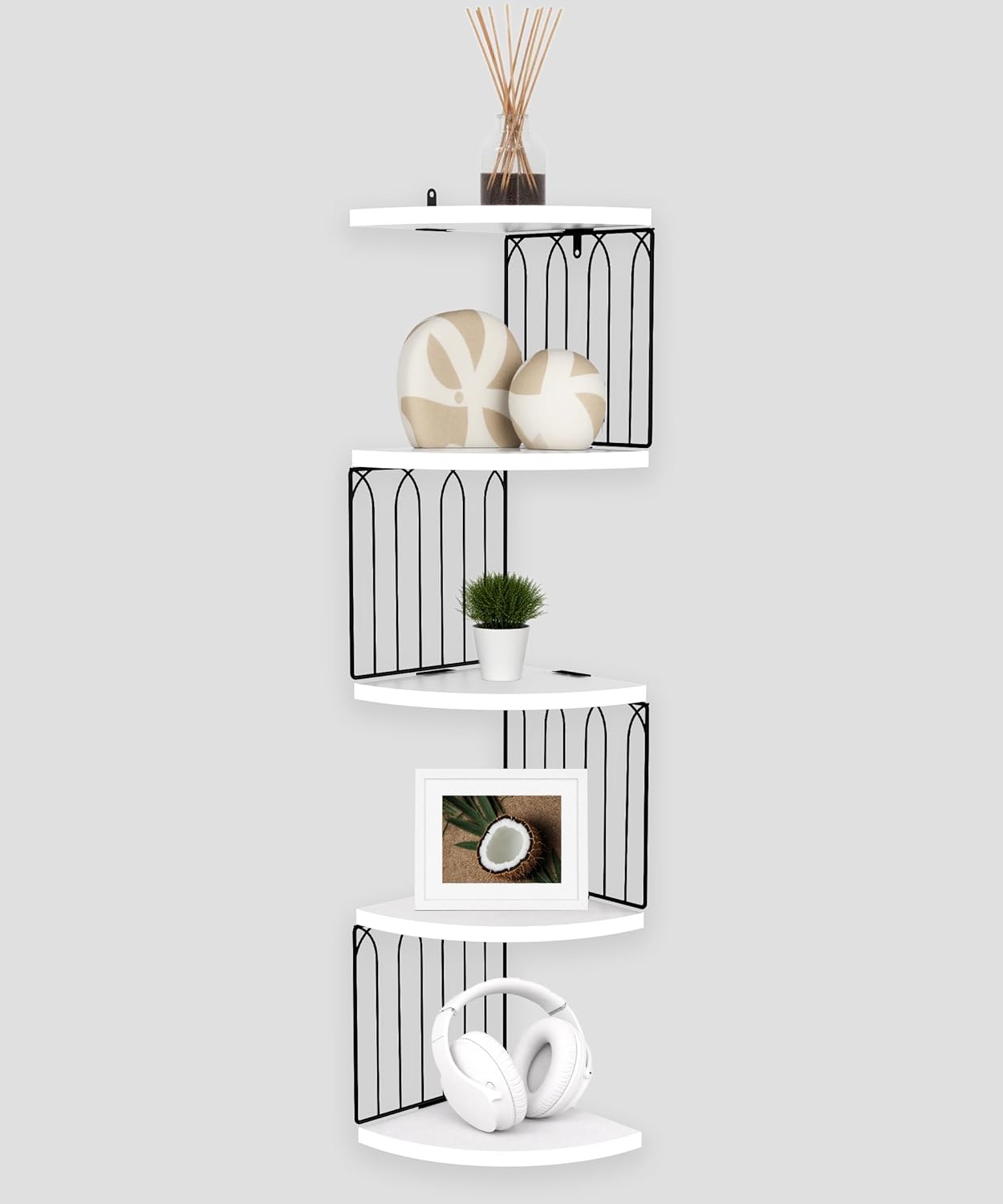 Modern 5-Tier White Corner Floating Shelf Wall Mount